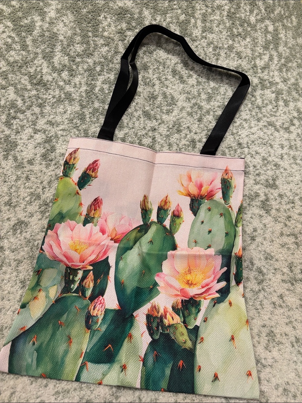 Bloomin Cactus Pink Desert Floral Poly Canvas Tote Bag NWT 13.25” x 16”